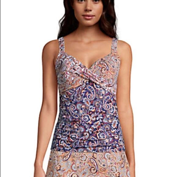 Land’s End Plus Two V-Neck wrap adjustable underwire tankini tops floral 22W 24W - Picture 4 of 6